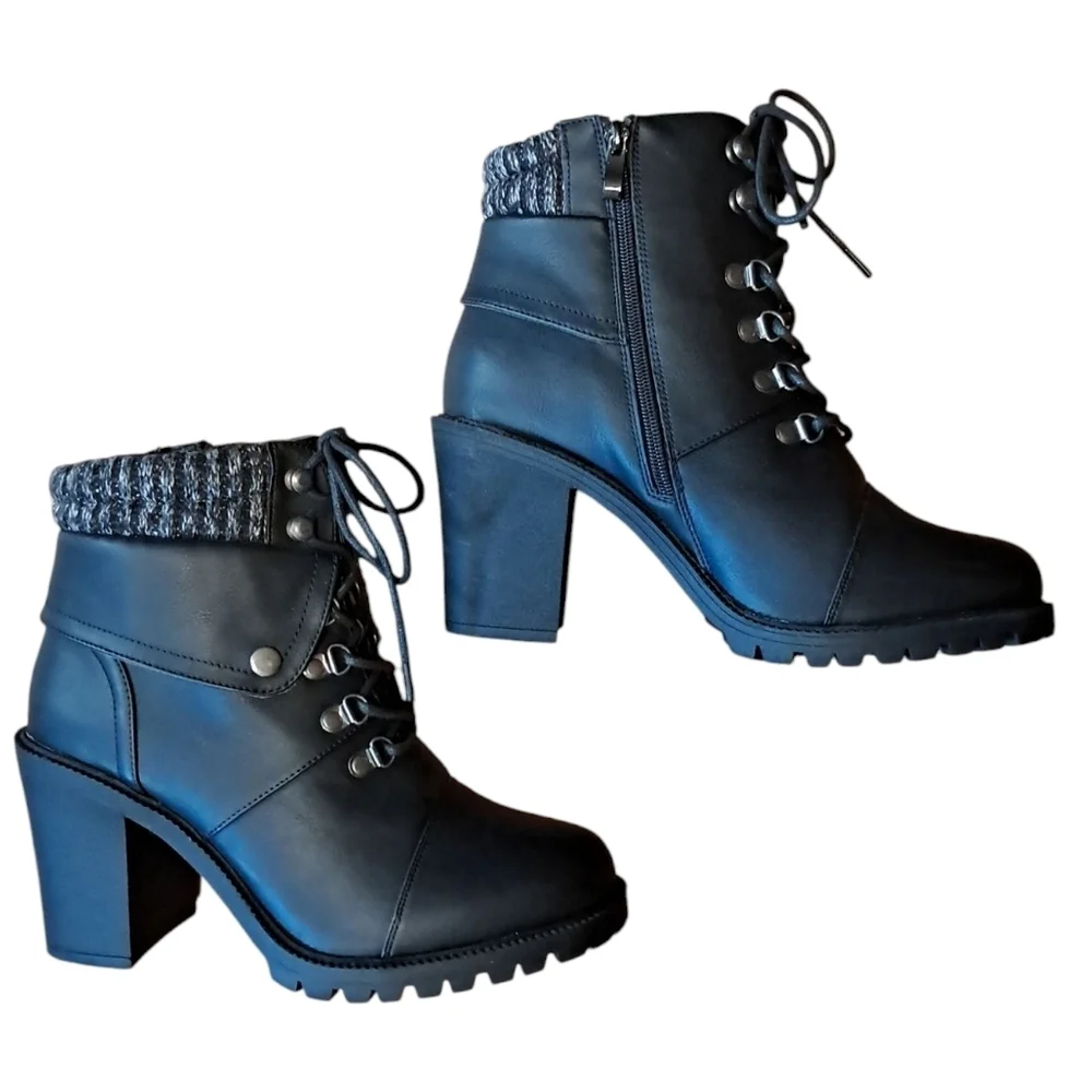 Torrid Black Hiker Boot Lug Sole Sweater Trim Size 11WW - Picture 13 of 16